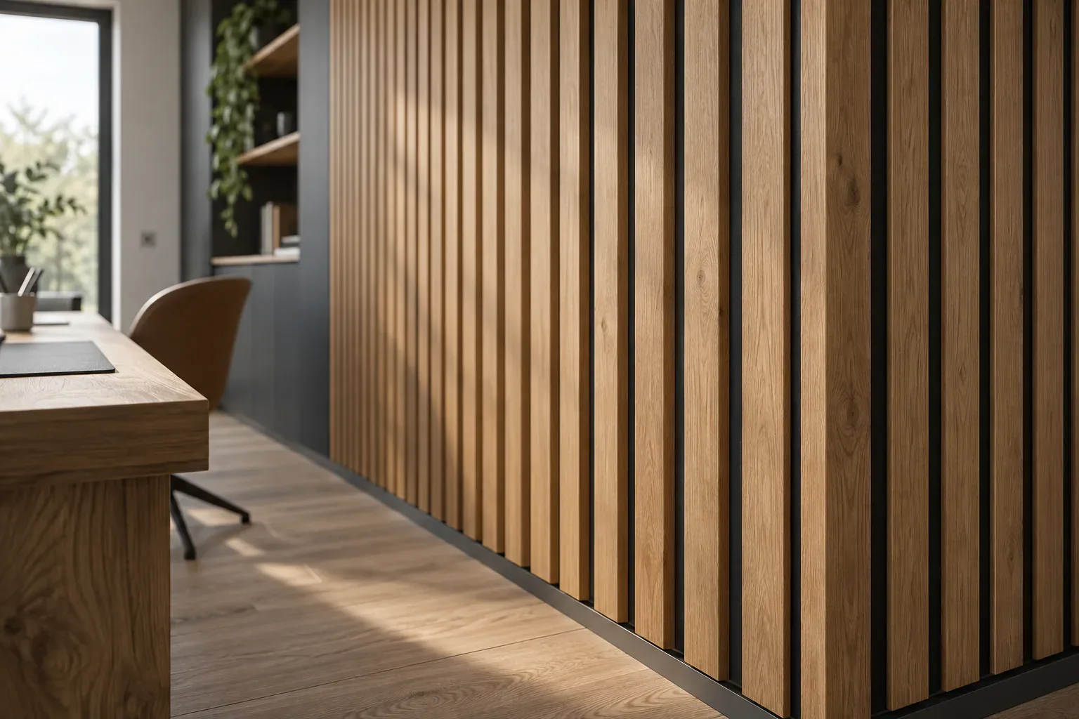Akustische Lamellenwand im Arbeitszimmer – Nachher